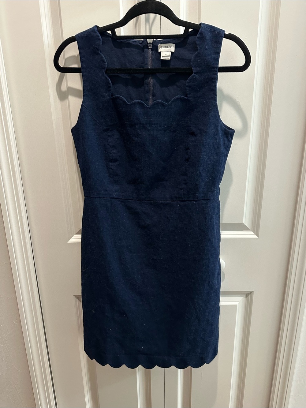 J. Crew Navy Scallop Shift Dress 100% Cotton Size 6 Classic Old Money